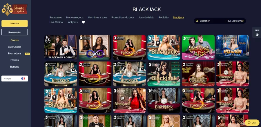 Jeux de blackjack sur MonteCryptos Casino